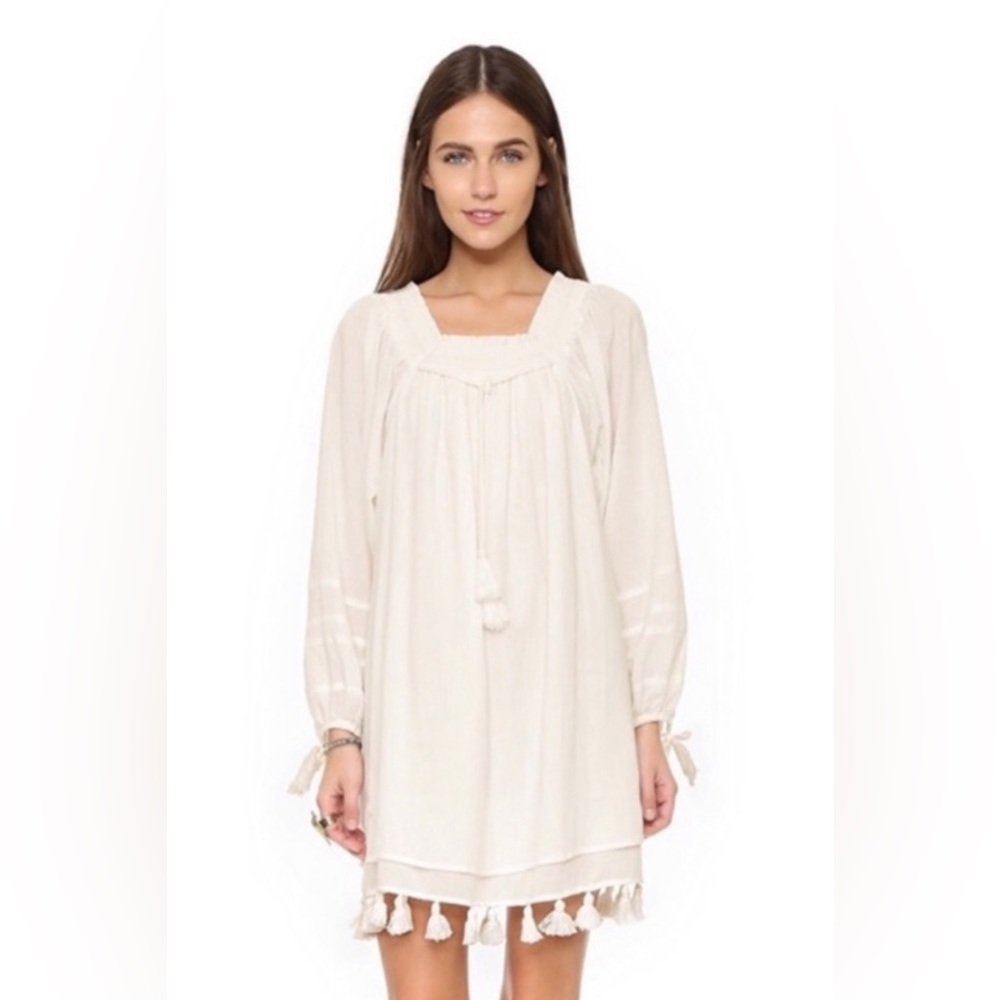 Apiece Apart Tewa White Balloon Sleeve Tassel Bottom Dress Size 4